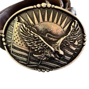 Boot Barn Men’s Leather Belt Sz 32” Big Eagle Silver Buckle 1.5” Width Western